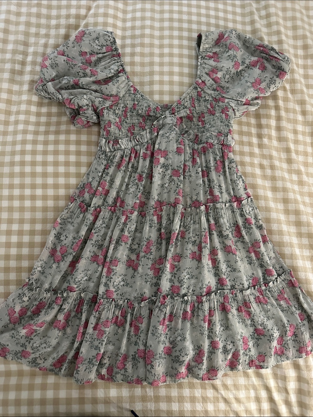 Altar'd State Gray Mini Dress with Pink Floral Print